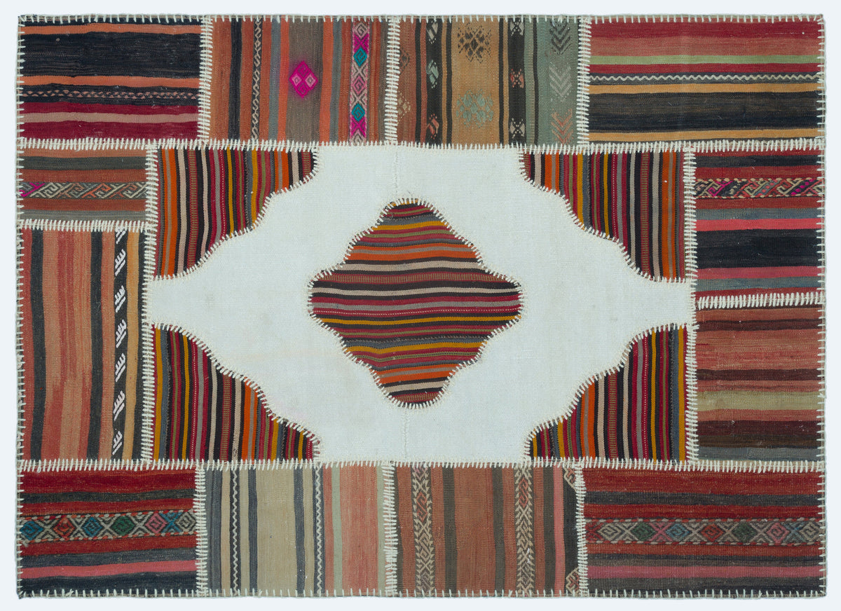 Naturel Over Dyed Kilim Patchwork Unique Rug 4&#39;2&#39;&#39; x 5&#39;10&#39;&#39; ft 128 x 178 cm
