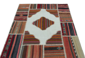Naturel Over Dyed Kilim Patchwork Unique Rug 4'3'' x 5'11'' ft 130 x 180 cm