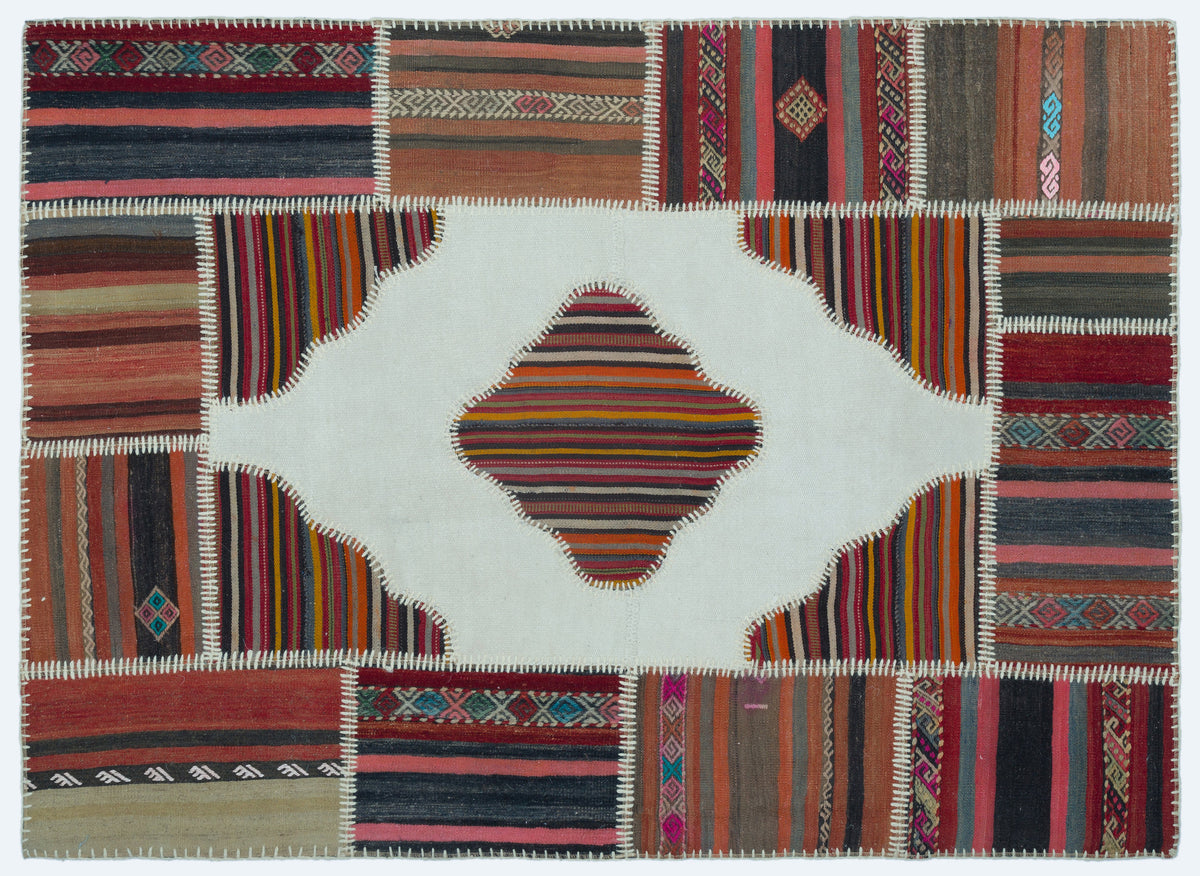 Naturel Over Dyed Kilim Patchwork Unique Rug 4&#39;3&#39;&#39; x 5&#39;11&#39;&#39; ft 130 x 180 cm