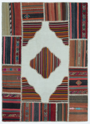 Naturel Over Dyed Kilim Patchwork Unique Rug 4'3'' x 5'11'' ft 130 x 180 cm