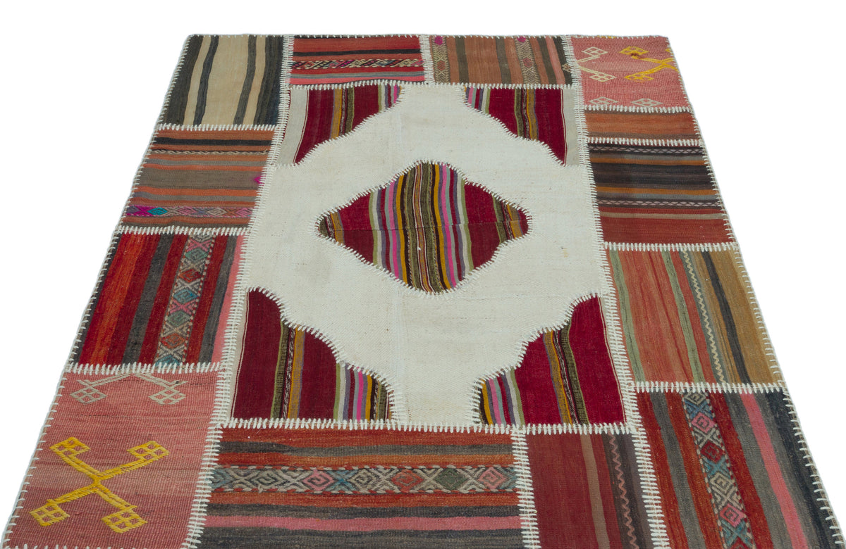 Naturel Over Dyed Kilim Patchwork Unique Rug 4&#39;4&#39;&#39; x 5&#39;10&#39;&#39; ft 133 x 177 cm