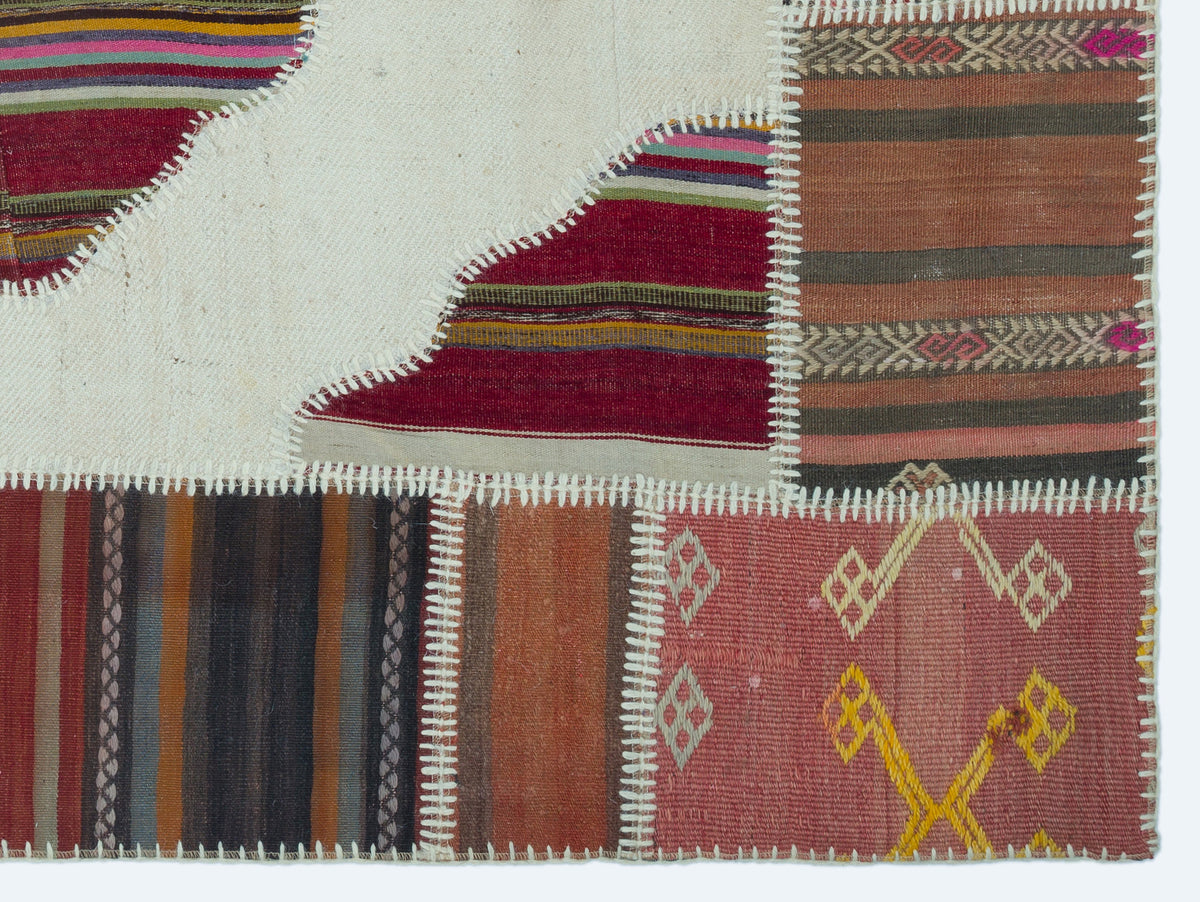 Naturel Over Dyed Kilim Patchwork Unique Rug 4&#39;4&#39;&#39; x 5&#39;10&#39;&#39; ft 133 x 177 cm