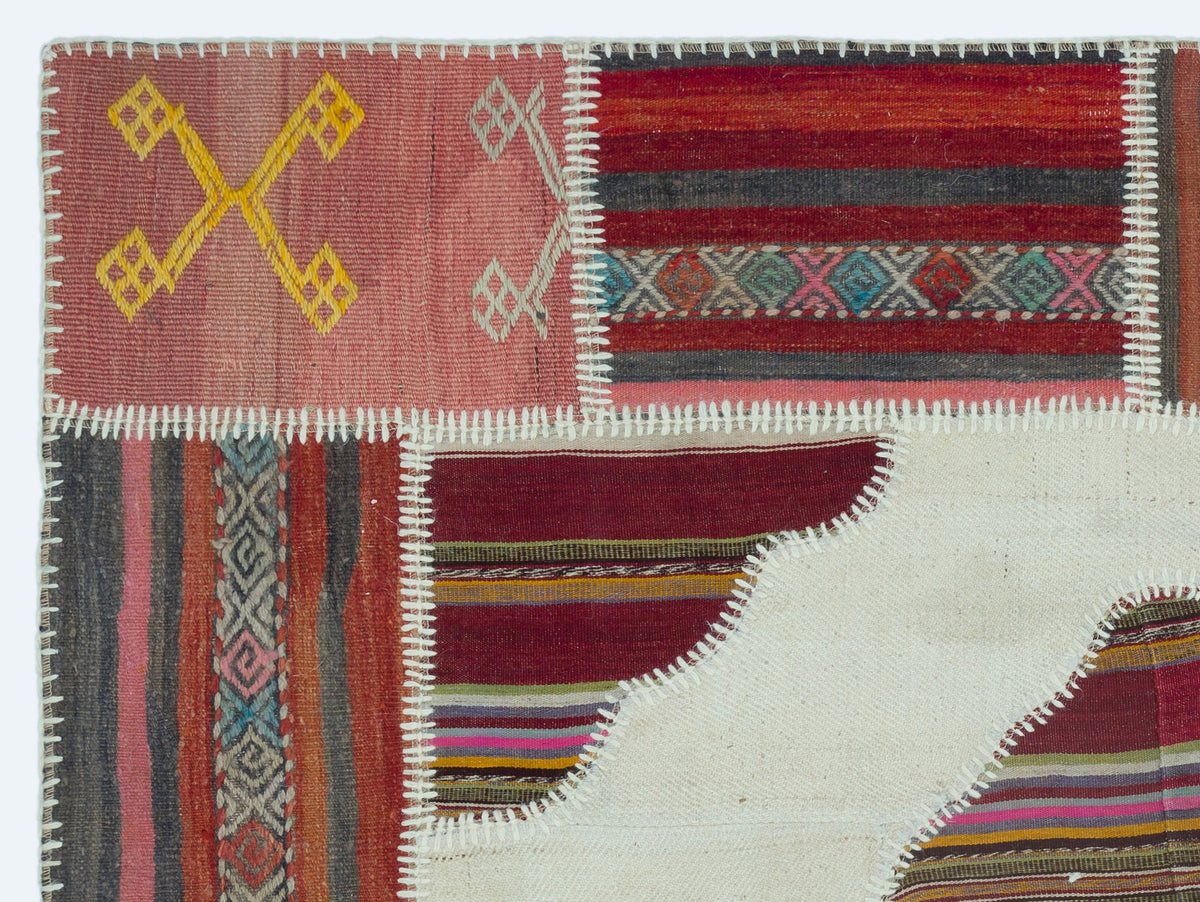 Naturel Over Dyed Kilim Patchwork Unique Rug 4&#39;4&#39;&#39; x 5&#39;10&#39;&#39; ft 133 x 177 cm