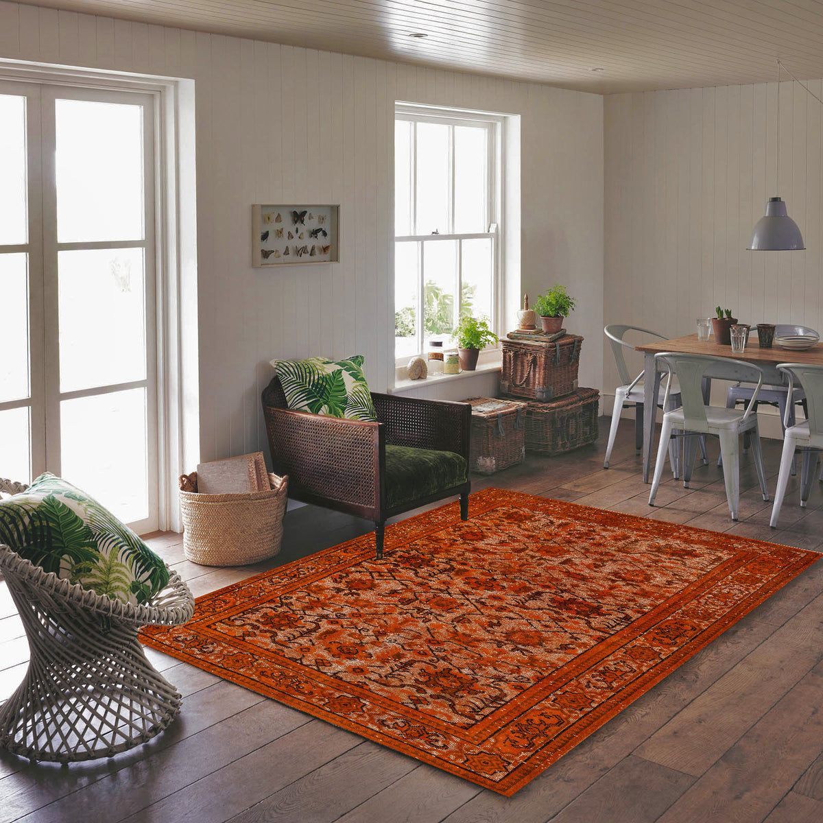 Orange Over Dyed Rug | Anatolia Design Rug | Turkish Rug | Hand Weaving Rug  | Bedroom Rug | Wool Rug | Vintage Rug | Office Rug | Striped Rug | Naturel Rug | Retro Desing Rug | Boho Rug I 5&#39;5&#39;&#39; x 8&#39;9&#39;&#39; ft 165 x 266 cm