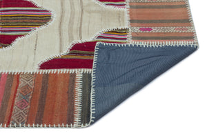 Naturel Over Dyed Kilim Patchwork Unique Rug 4'4'' x 5'9'' ft 133 x 175 cm