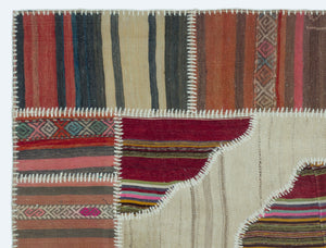 Naturel Over Dyed Kilim Patchwork Unique Rug 4'4'' x 5'9'' ft 133 x 175 cm