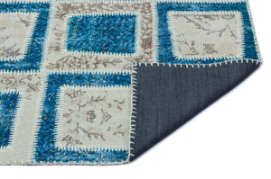 Turquoise  Over Dyed Patchwork Unique Rug 3'11'' x 5'11'' ft 120 x 180 cm