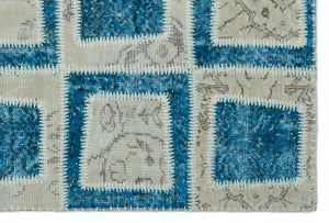 Turquoise  Over Dyed Patchwork Unique Rug 3'11'' x 5'11'' ft 120 x 180 cm