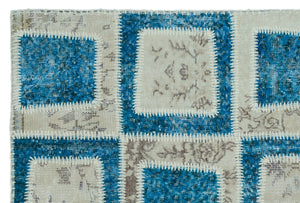 Turquoise  Over Dyed Patchwork Unique Rug 3'11'' x 5'11'' ft 120 x 180 cm