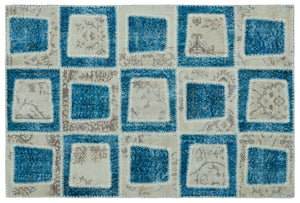 Turquoise  Over Dyed Patchwork Unique Rug 3'11'' x 5'11'' ft 120 x 180 cm