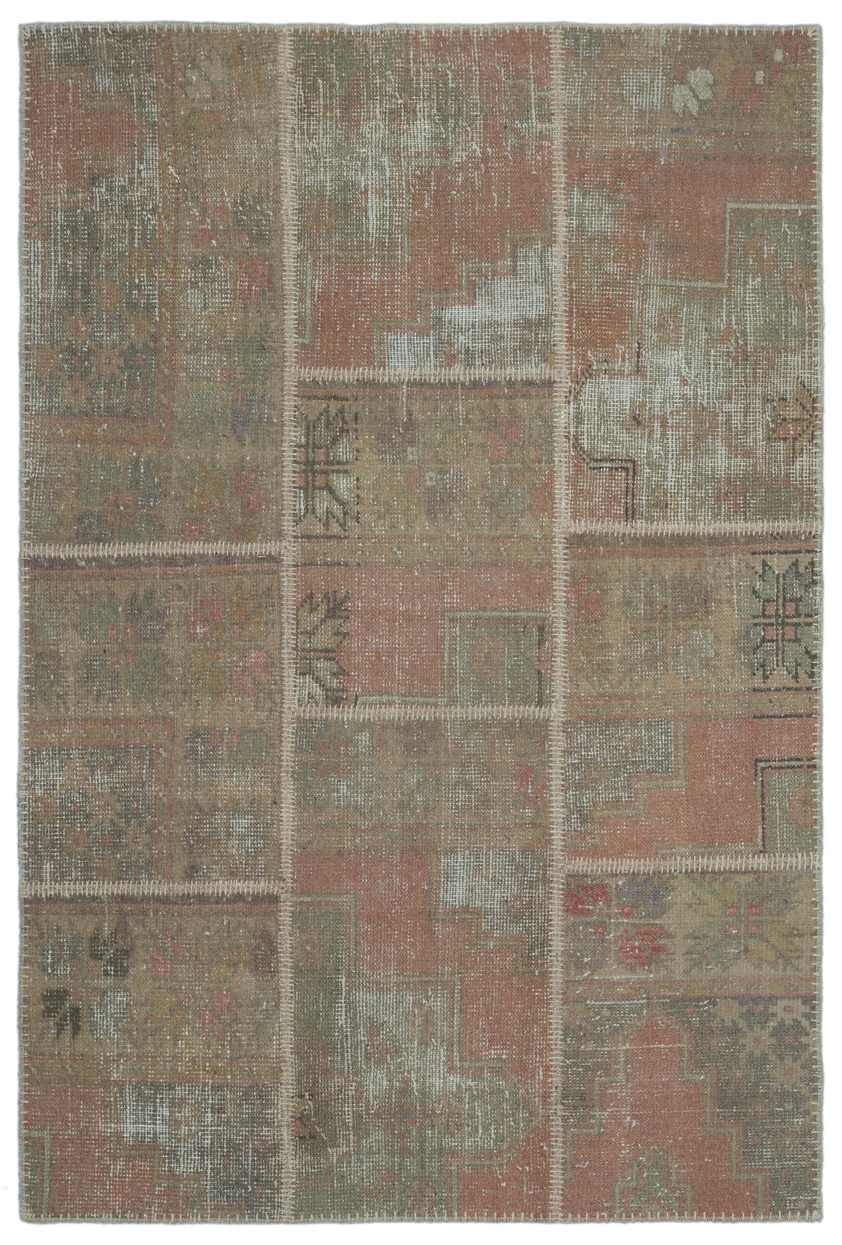 Beige Over Dyed Patchwork Unique Rug 3'11'' x 5'11'' ft 120 x 180 cm