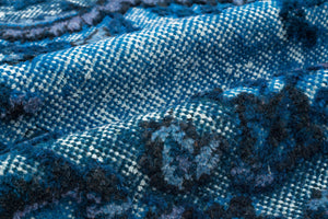 Turquoise  Over Dyed Carved Rug 3'11'' x 6'9'' ft 120 x 205 cm