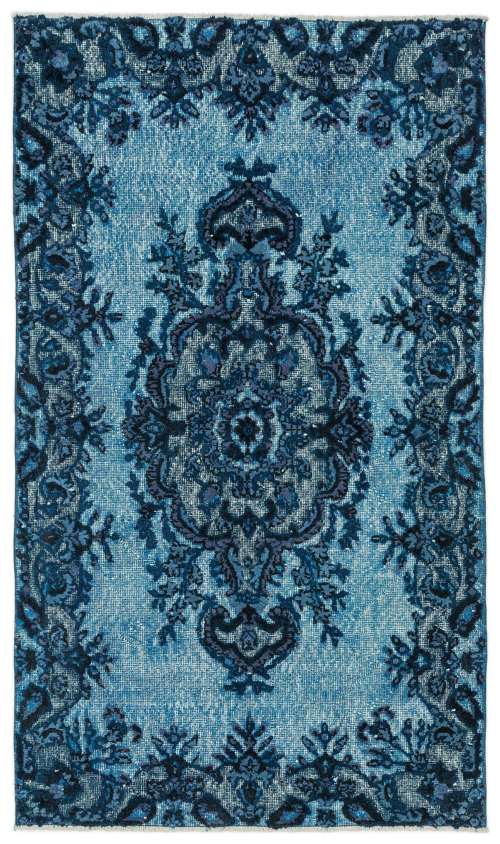 Turquoise  Over Dyed Carved Rug 3'11'' x 6'9'' ft 120 x 205 cm