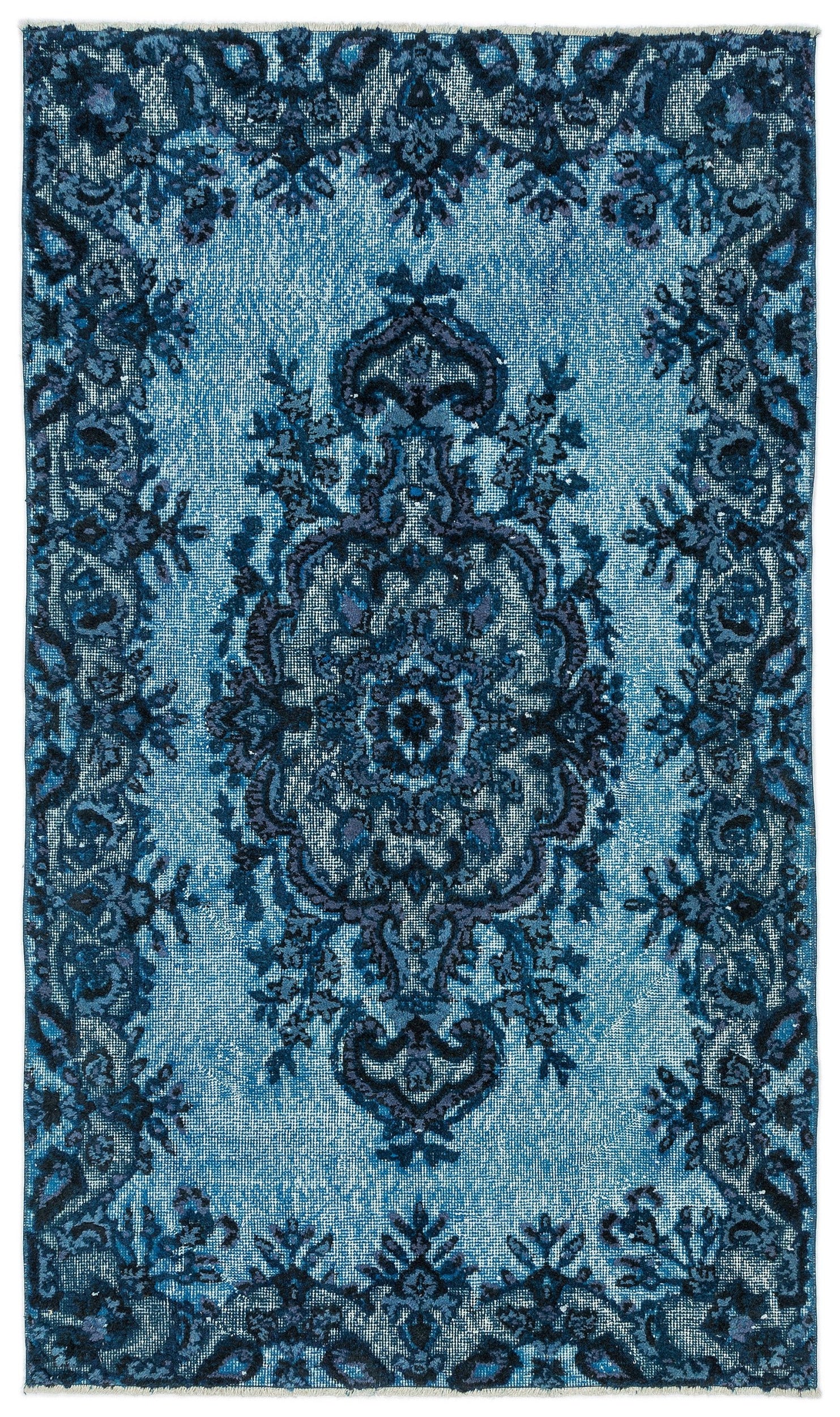 Turquoise  Over Dyed Carved Rug 3'11'' x 6'9'' ft 120 x 205 cm
