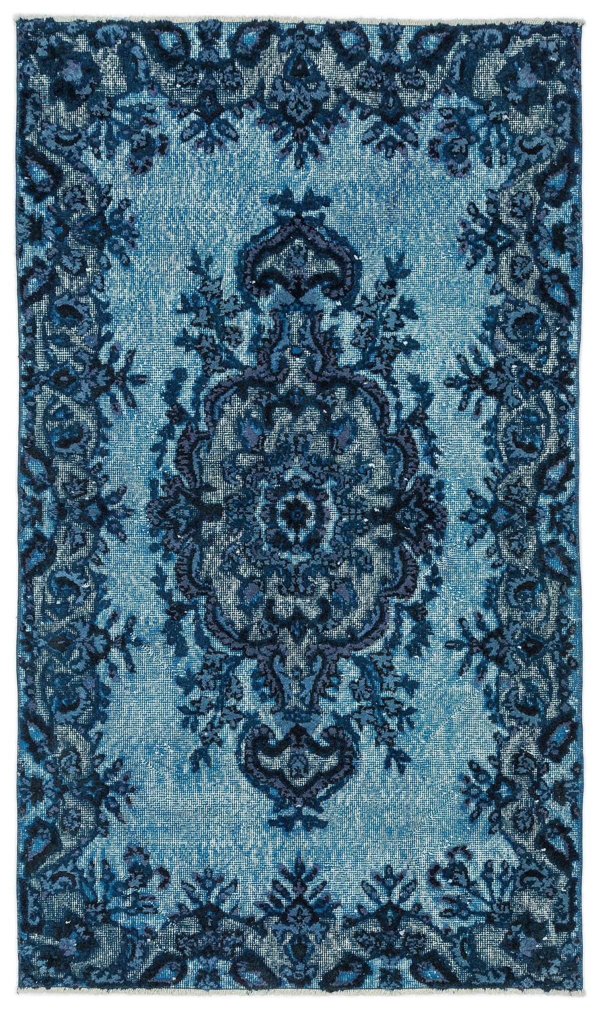 Turquoise  Over Dyed Carved Rug 3'11'' x 6'9'' ft 120 x 205 cm