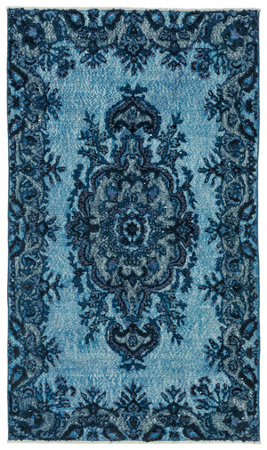 Turquoise  Over Dyed Carved Rug 3'11'' x 6'9'' ft 120 x 205 cm