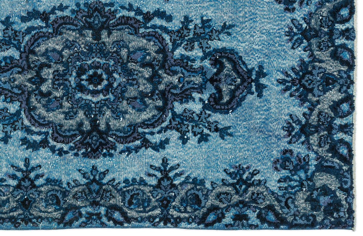 Turquoise  Over Dyed Carved Rug 3'11'' x 6'9'' ft 120 x 205 cm