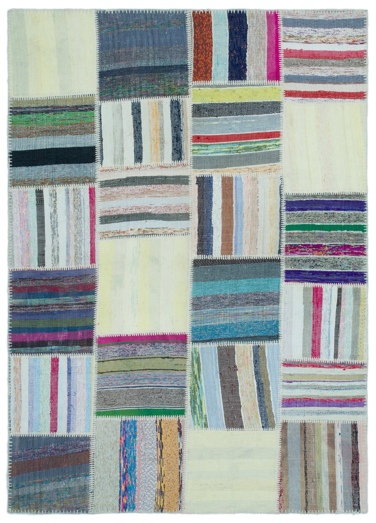 Striped Over Dyed Kilim Patchwork Unique Rug 5&#39;2&#39;&#39; x 7&#39;3&#39;&#39; ft 158 x 220 cm