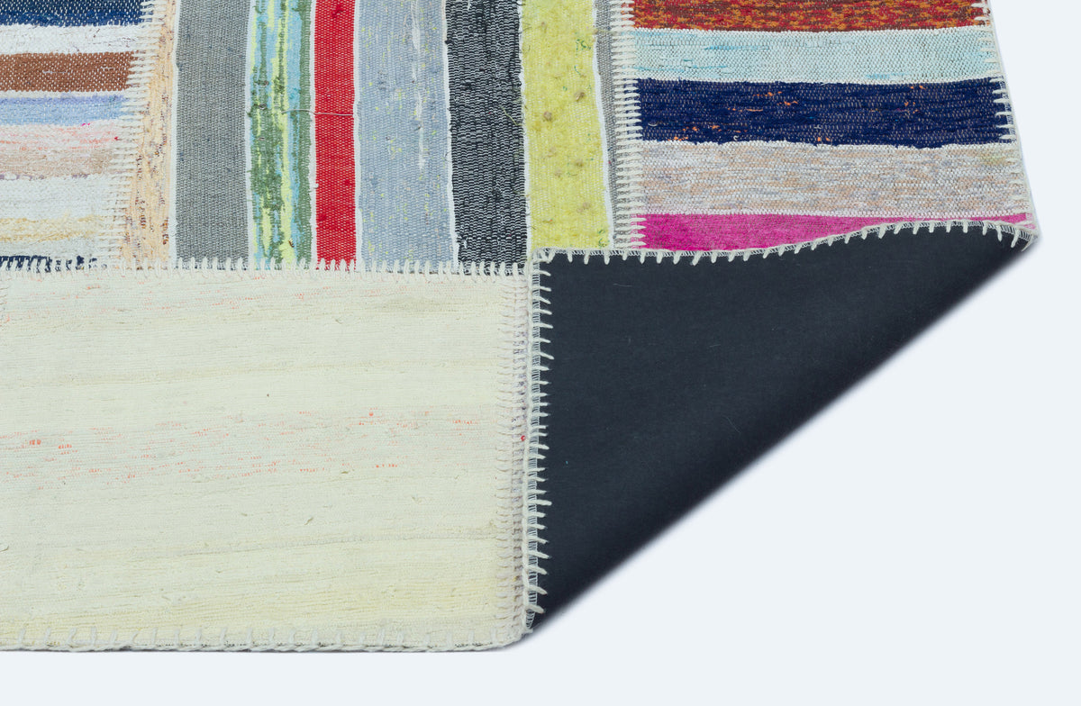 Striped Over Dyed Kilim Patchwork Unique Rug 5&#39;2&#39;&#39; x 7&#39;3&#39;&#39; ft 158 x 220 cm