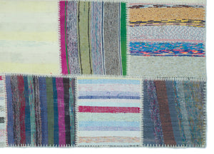 Striped Over Dyed Kilim Patchwork Unique Rug 5'2'' x 7'3'' ft 158 x 220 cm