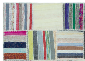 Striped Over Dyed Kilim Patchwork Unique Rug 5'2'' x 7'3'' ft 158 x 220 cm