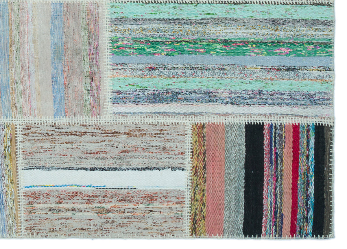 Striped Over Dyed Kilim Patchwork Unique Rug 5&#39;3&#39;&#39; x 7&#39;3&#39;&#39; ft 160 x 222 cm