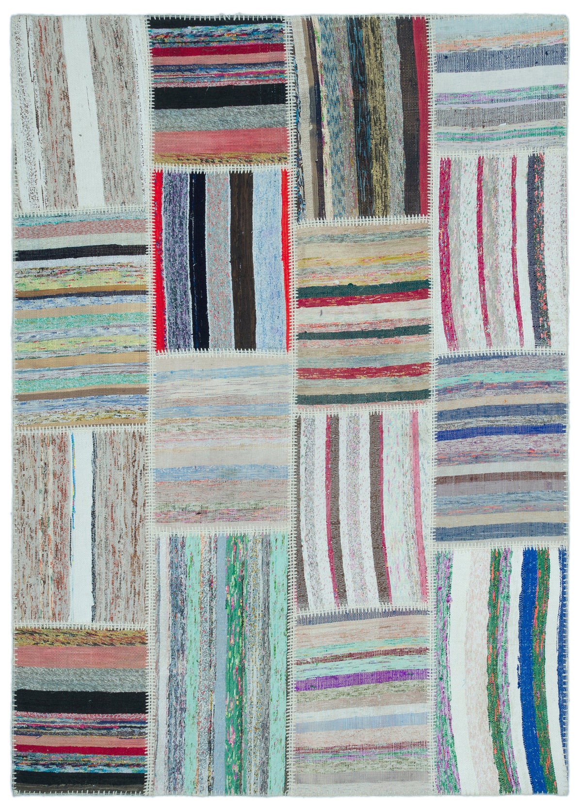 Striped Over Dyed Kilim Patchwork Unique Rug 5&#39;3&#39;&#39; x 7&#39;3&#39;&#39; ft 160 x 222 cm
