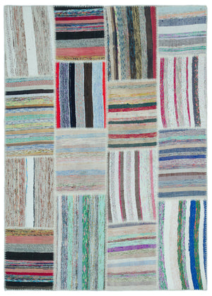 Striped Over Dyed Kilim Patchwork Unique Rug 5'3'' x 7'3'' ft 160 x 222 cm