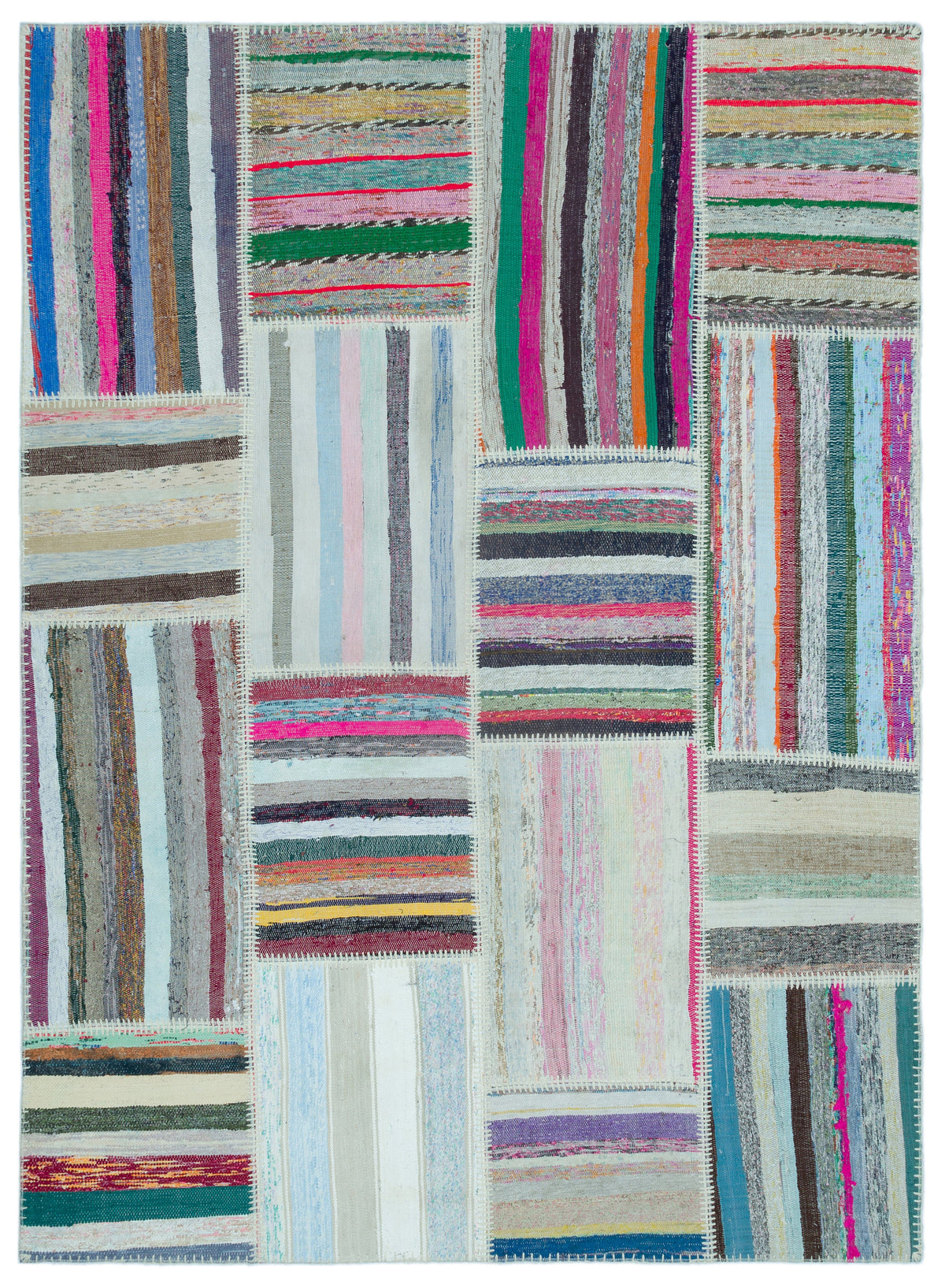 Striped Over Dyed Kilim Patchwork Unique Rug 5&#39;3&#39;&#39; x 7&#39;3&#39;&#39; ft 160 x 220 cm