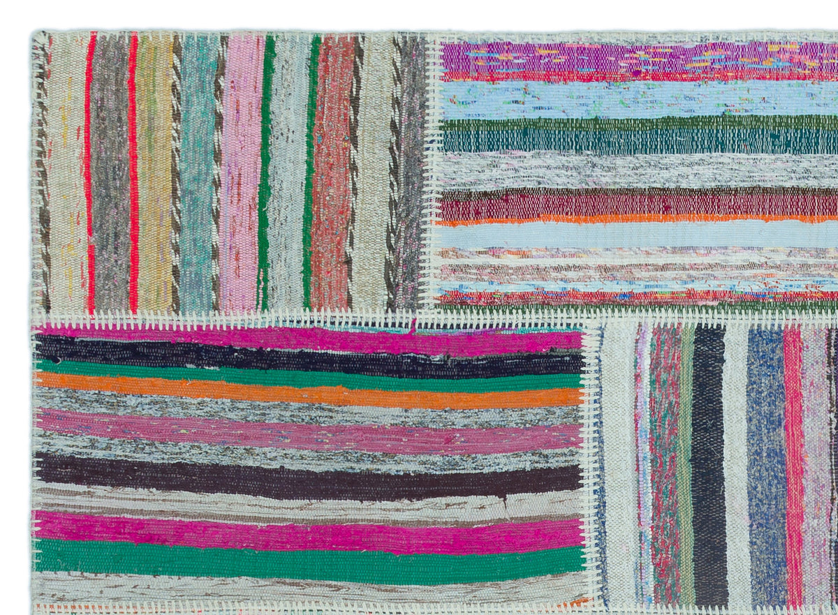 Striped Over Dyed Kilim Patchwork Unique Rug 5&#39;3&#39;&#39; x 7&#39;3&#39;&#39; ft 160 x 220 cm
