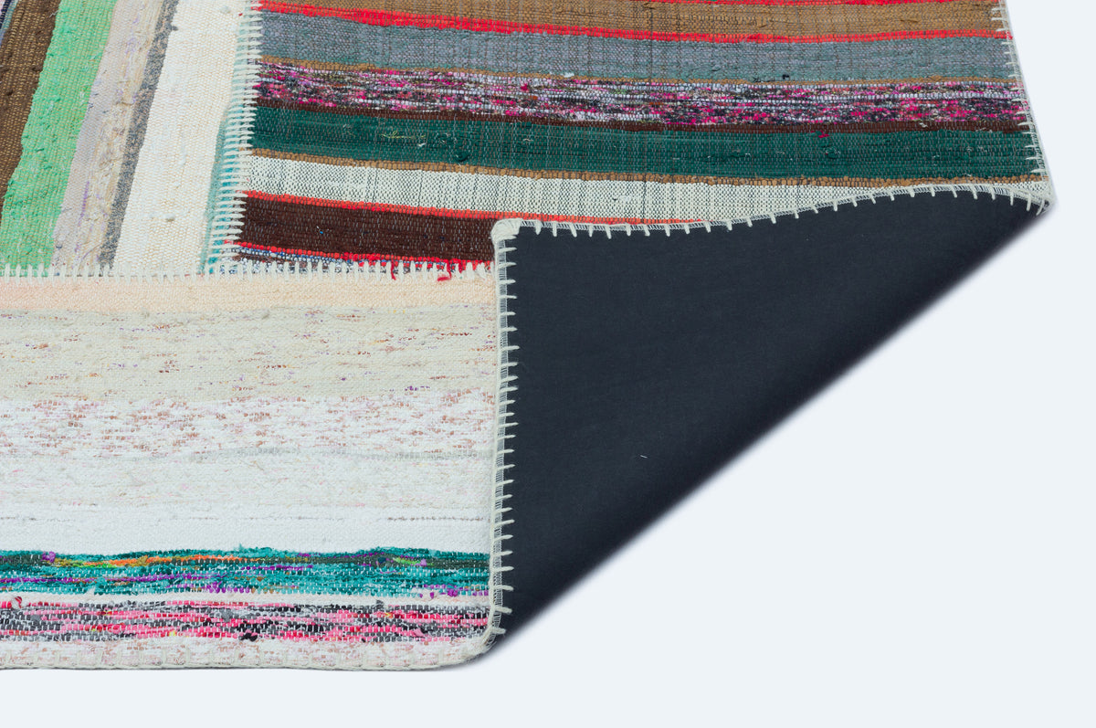 Striped Over Dyed Kilim Patchwork Unique Rug 5&#39;2&#39;&#39; x 7&#39;3&#39;&#39; ft 158 x 220 cm