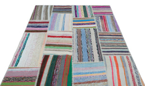 Striped Over Dyed Kilim Patchwork Unique Rug 5'2'' x 7'3'' ft 158 x 220 cm