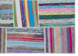 Striped Over Dyed Kilim Patchwork Unique Rug 5'2'' x 7'3'' ft 158 x 220 cm