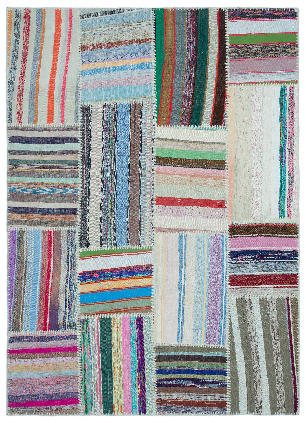Striped Over Dyed Kilim Patchwork Unique Rug 5&#39;2&#39;&#39; x 7&#39;3&#39;&#39; ft 158 x 220 cm