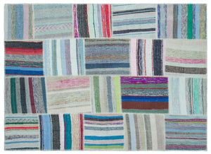 Striped Over Dyed Kilim Patchwork Unique Rug 5'3'' x 7'3'' ft 159 x 220 cm