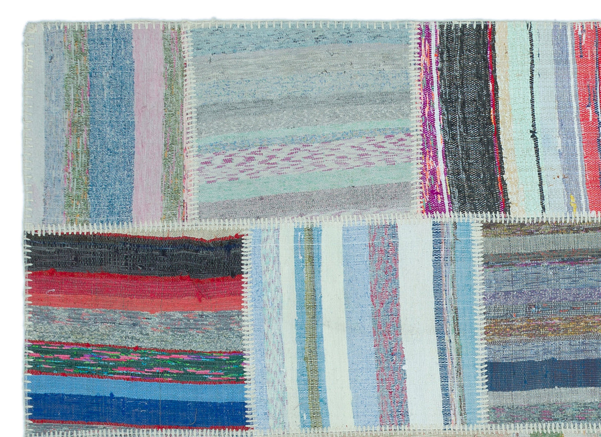 Striped Over Dyed Kilim Patchwork Unique Rug 5&#39;3&#39;&#39; x 7&#39;3&#39;&#39; ft 159 x 220 cm