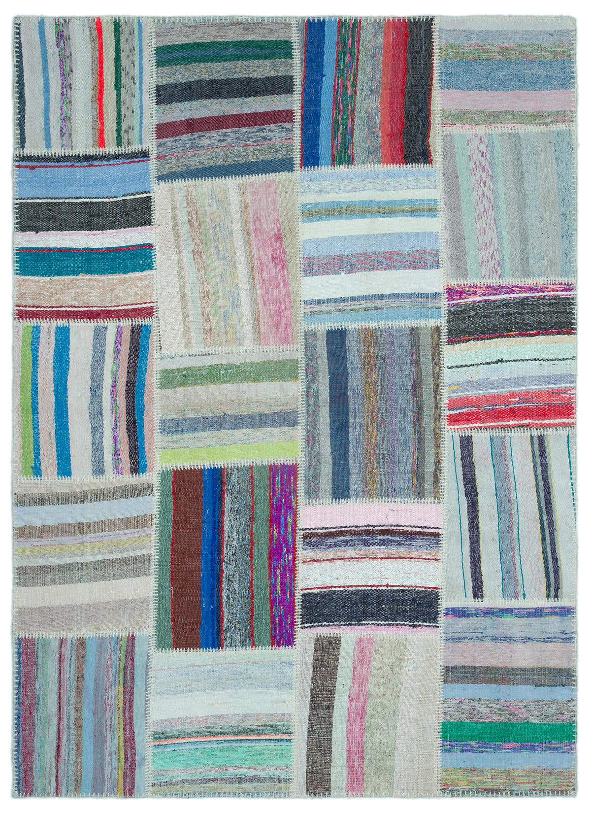 Striped Over Dyed Kilim Patchwork Unique Rug 5&#39;3&#39;&#39; x 7&#39;3&#39;&#39; ft 159 x 220 cm
