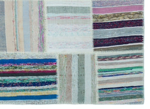 Striped Over Dyed Kilim Patchwork Unique Rug 5'3'' x 7'3'' ft 160 x 221 cm