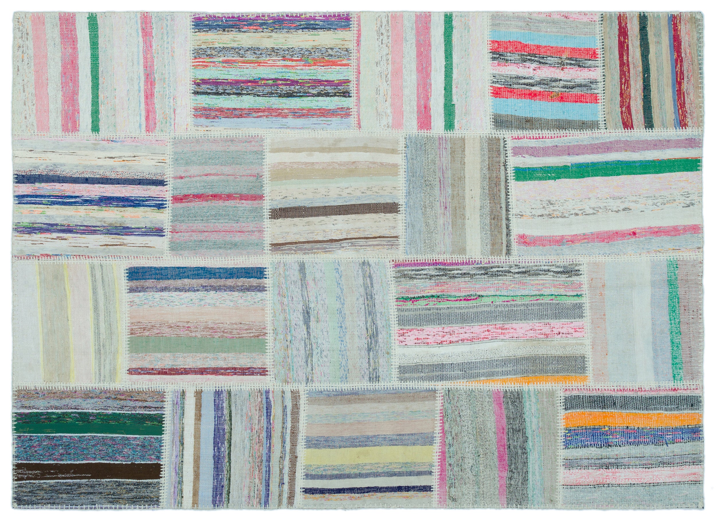 Striped Over Dyed Kilim Patchwork Unique Rug 5'3'' x 7'3'' ft 160 x 222 cm