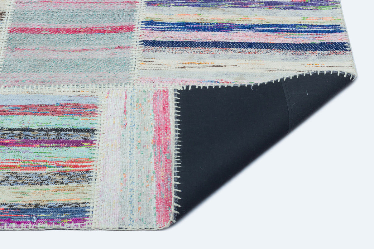 Striped Over Dyed Kilim Patchwork Unique Rug 5&#39;3&#39;&#39; x 7&#39;3&#39;&#39; ft 160 x 222 cm