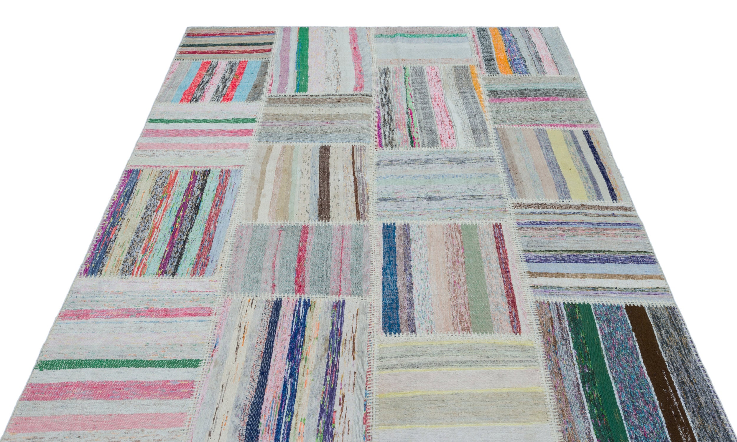 Striped Over Dyed Kilim Patchwork Unique Rug 5'3'' x 7'3'' ft 160 x 222 cm