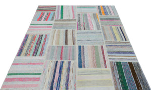 Striped Over Dyed Kilim Patchwork Unique Rug 5'3'' x 7'3'' ft 160 x 222 cm