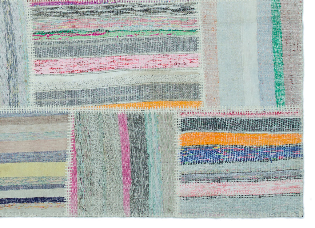 Striped Over Dyed Kilim Patchwork Unique Rug 5'3'' x 7'3'' ft 160 x 222 cm