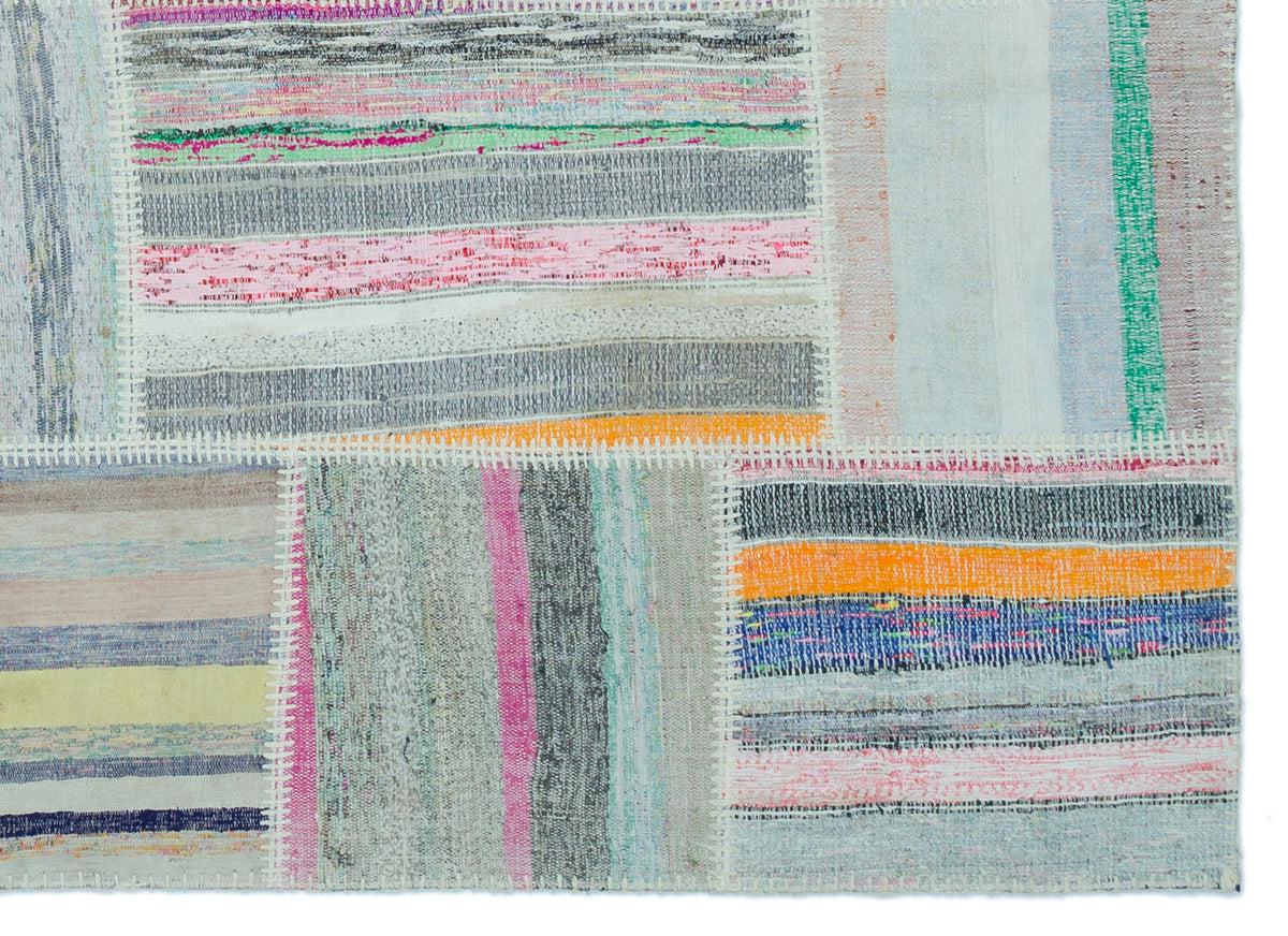 Striped Over Dyed Kilim Patchwork Unique Rug 5&#39;3&#39;&#39; x 7&#39;3&#39;&#39; ft 160 x 222 cm