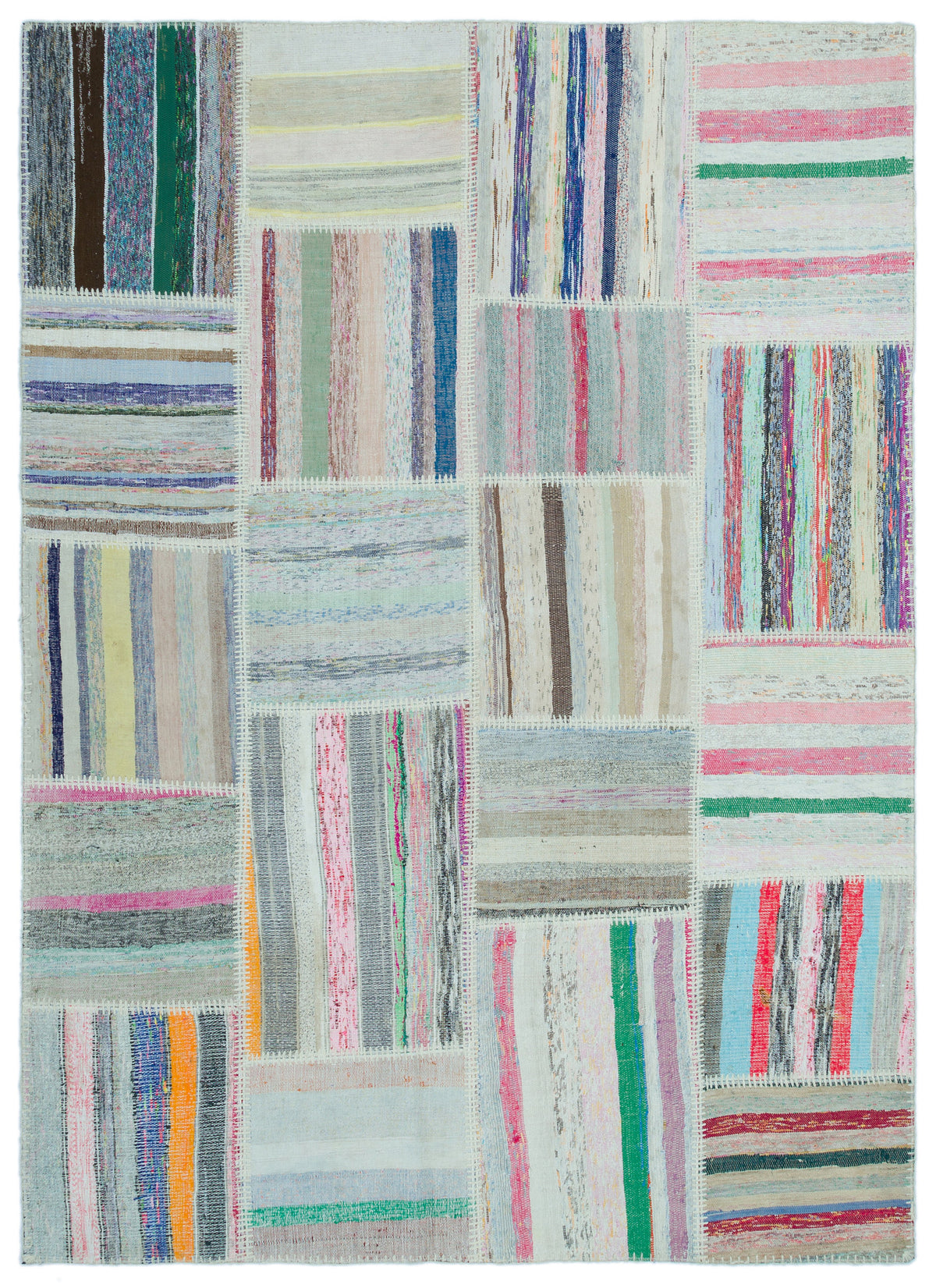 Striped Over Dyed Kilim Patchwork Unique Rug 5&#39;3&#39;&#39; x 7&#39;3&#39;&#39; ft 160 x 222 cm