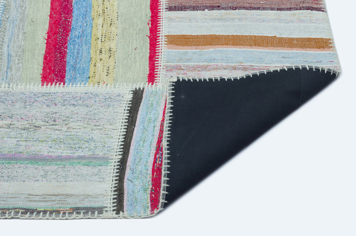 Striped Over Dyed Kilim Patchwork Unique Rug 5&#39;2&#39;&#39; x 7&#39;3&#39;&#39; ft 158 x 222 cm