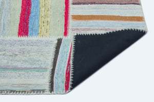 Striped Over Dyed Kilim Patchwork Unique Rug 5'2'' x 7'3'' ft 158 x 222 cm