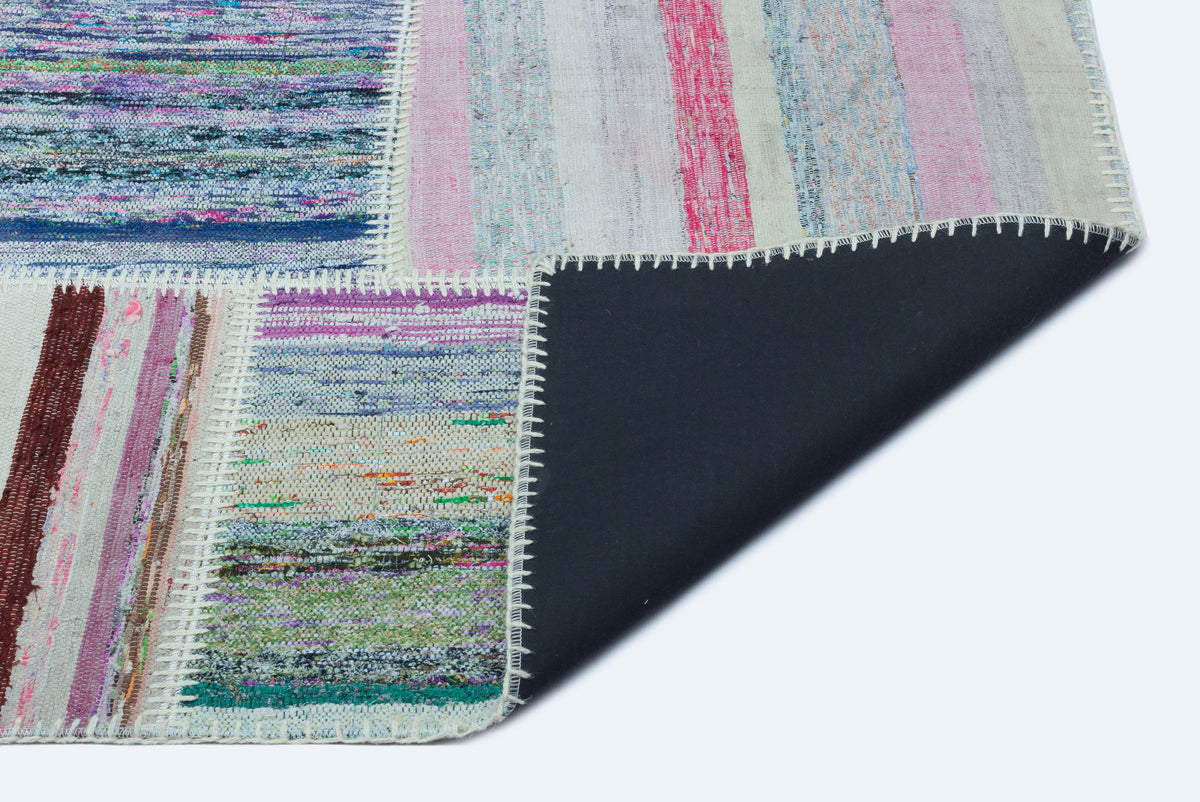 Striped Over Dyed Kilim Patchwork Unique Rug 5&#39;2&#39;&#39; x 7&#39;3&#39;&#39; ft 157 x 220 cm