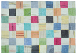 Mixed Over Dyed Kilim Patchwork Unique Rug 5'2'' x 7'4'' ft 157 x 224 cm