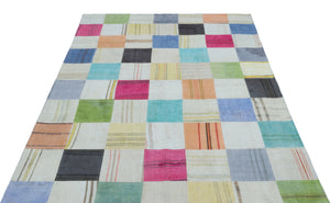 Mixed Over Dyed Kilim Patchwork Unique Rug 5'2'' x 7'4'' ft 157 x 224 cm